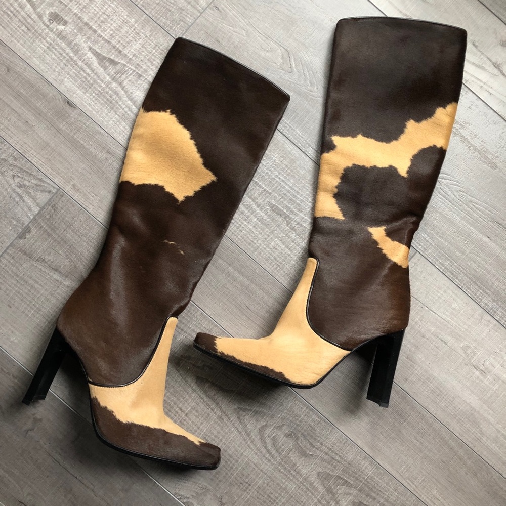 Casadei Made in Italy Leather Calf Hair Boots 7.5